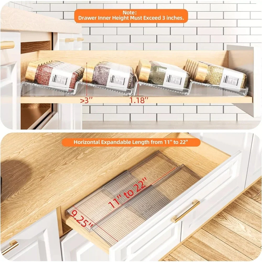 Spice Drawer Organizer, 2 Tier- 2 Pack Clear Acrylic Seasoning